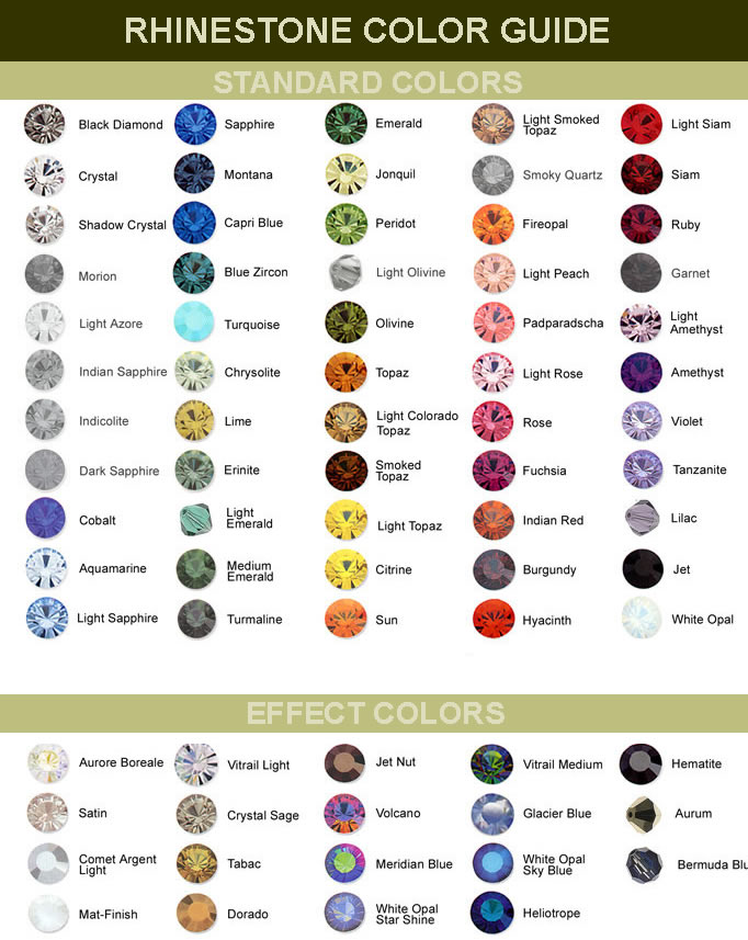 Swarovski Rhinestone Color Chart